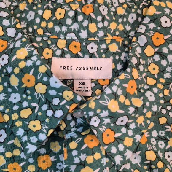 Free Assembly Floral Green and Yellow Mens Button Down Short Sleeve Shirt XXL - Picture 3 of 6